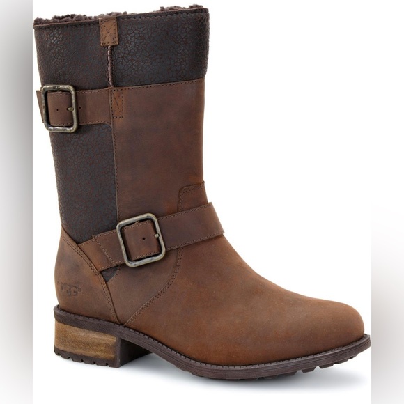 NWT UGG ”Oregon” Moto Heeled Mid Calf Leather Boots - Picture 5 of 16